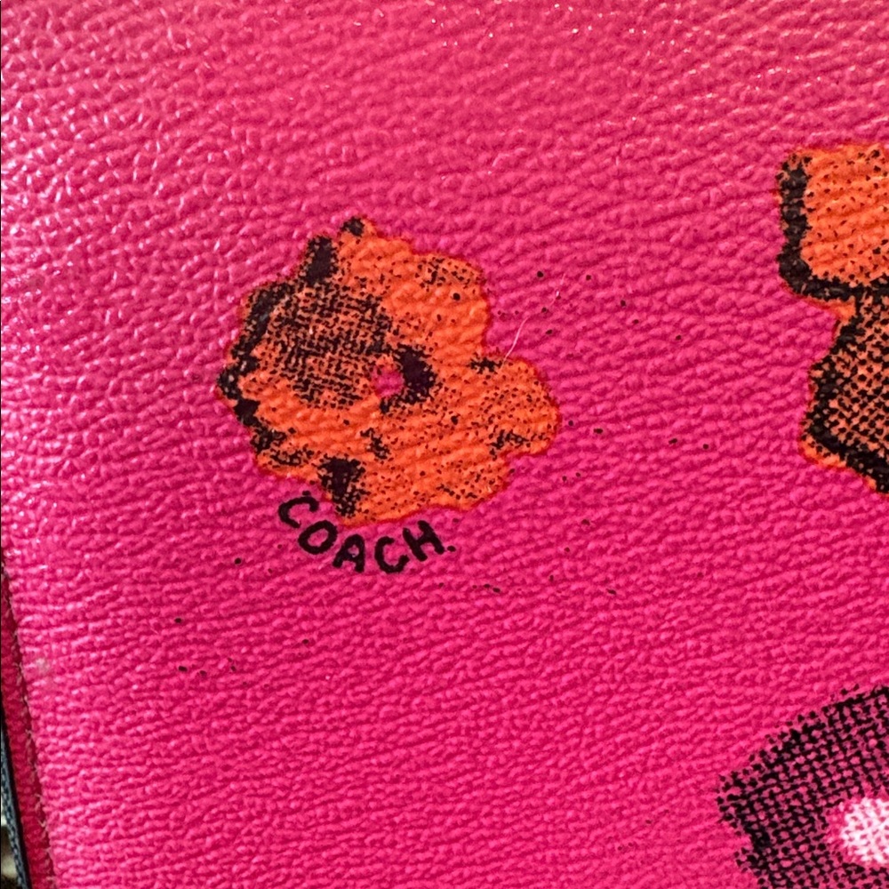 Coach long wallet  Zip-Around Wallet hot pink floral/white black orange coated c - Picture 4 of 16